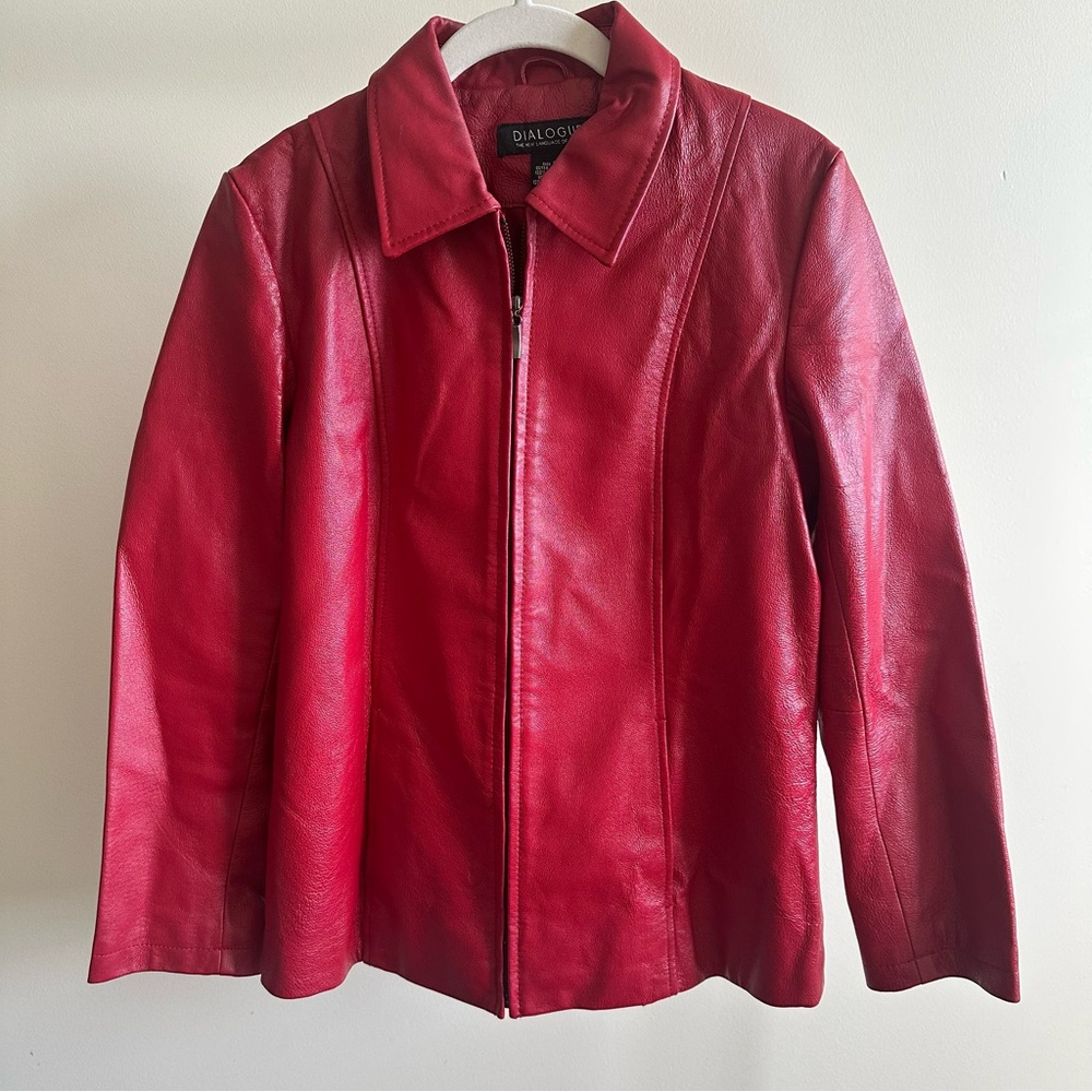 Dialogue Red Leather Zip-Up Jacket